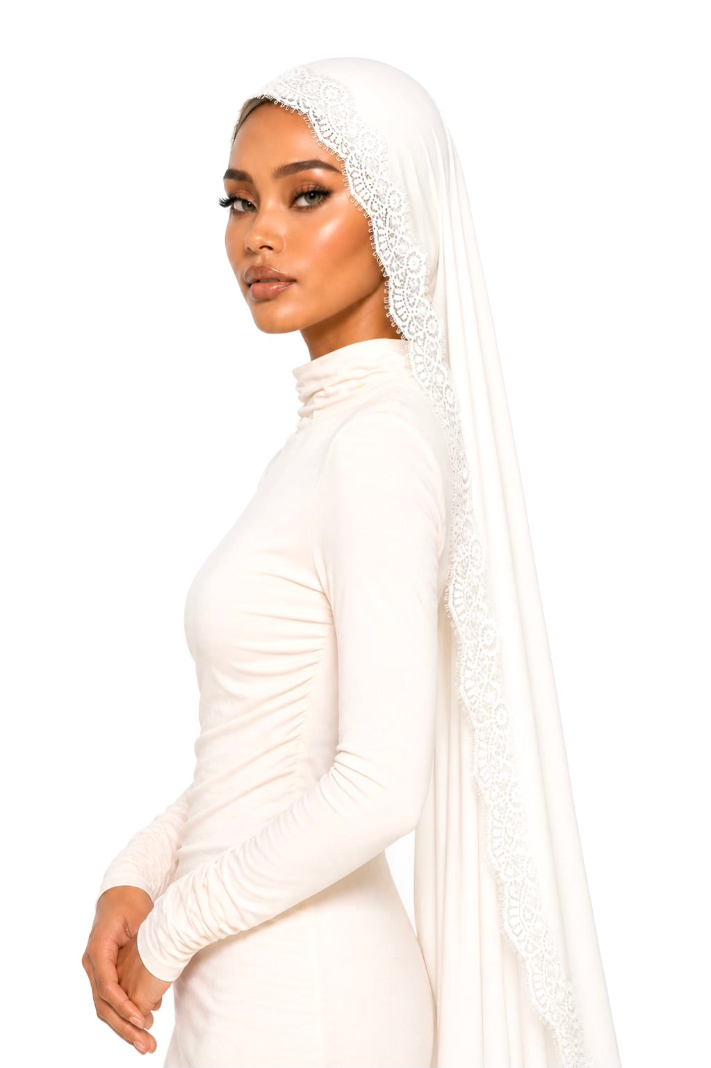 Pure White Lace Jersey Veil