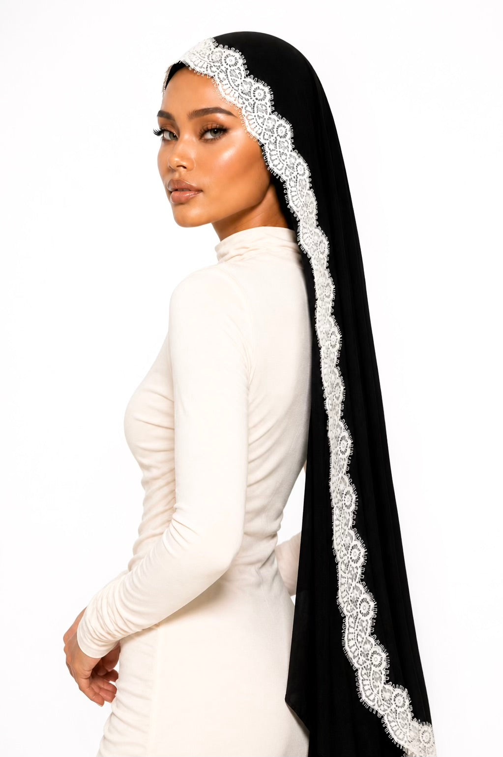 Swan Black Lace Jersey Veil